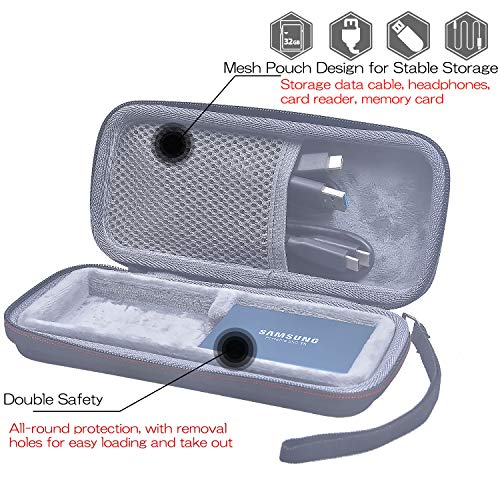 Rancco 2 in 1 Protector Case for Samsung T5 T3 T1 Portable 250GB 500GB 1TB 2TB SSD USB 3.1 Type C External Solid State Drives, Samsung T5 Storage Case Shockproof Travel Carrying Bag[7.7x3.6x1.7inch]