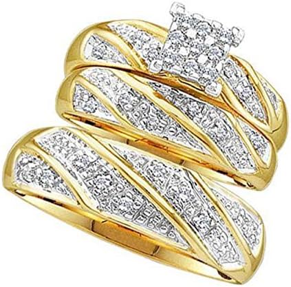 0.3 cttw 14k Yellow Gold Diamond Square Shaped Wedding Trio Ring Set His and Hers