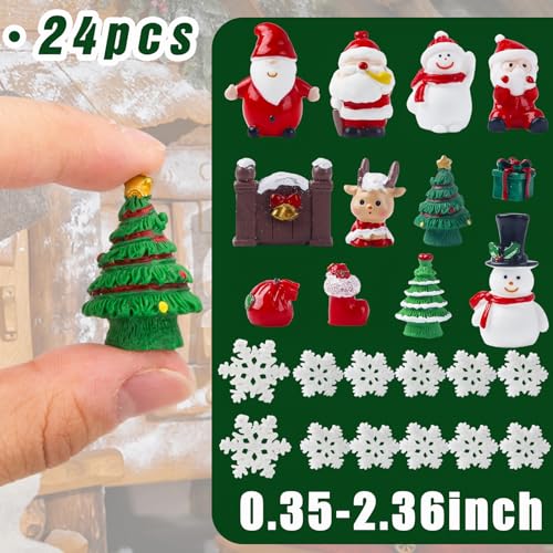 FUTUREPLUSX 24PCS Christmas Fairy Garden Figurines, Christmas Miniature Figurines 3D Resin Miniatures for Crafts Christmas Party Supplies Advent Calendar Fillers