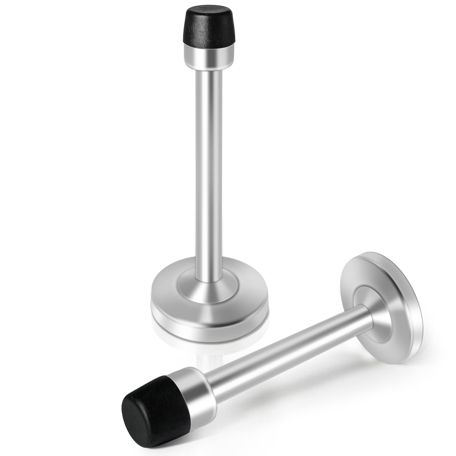 2 Pack Door Stoppers, 6 Inch Long Door Stop, Wall Mounted, Extra Long Door Stop Rubber Bumper Tips Wall Protector Door Holder, Brushed Nickel