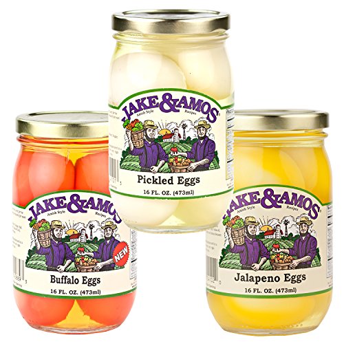 Jake & Amos Pickled Eggs Variety Pack 16 oz. Pickled Eggs, Buffalo Eggs