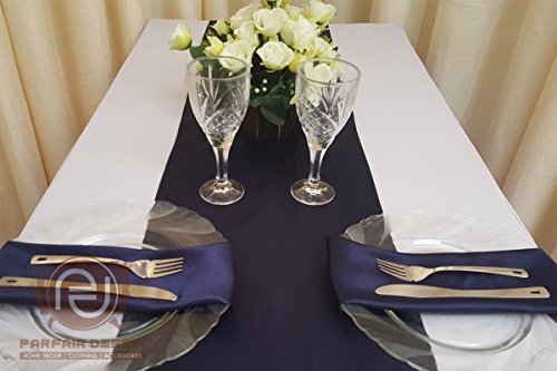 Parfair Dessin Pack of 10 Satin Table Runners 12 x 108 inch for Wedding Banquet Reception Party Decoration, Bright Silk and Smooth Fabric Party Table Runner - Navy Blue - Thumbnail 3