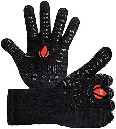 BBQ Grill Cooking Gloves Oven Mitts- 932°F Extreme Heat Resistant Gloves - 1 Pair - 14" Long for Extra Forearm Protection for Fireplace, Baking, Potholder and Oven