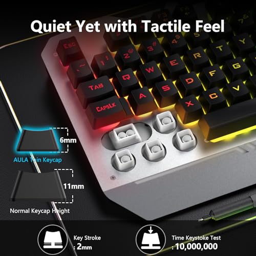AULA Gaming Keyboard and Mouse, 104 Keys RGB Backlit Computer Keyboard with Numeric Keypad, All-Metal Panel Wired PC Keyboard for Laptop Win XP/7/8/10, T102