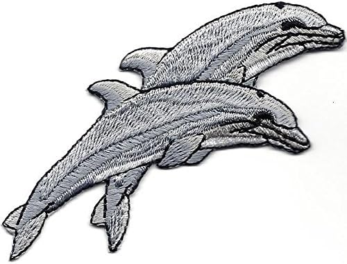DOLPHINS, DOUBLE - SEA CREATURES - OCEAN - BEACH - Iron On Embroidered Patch