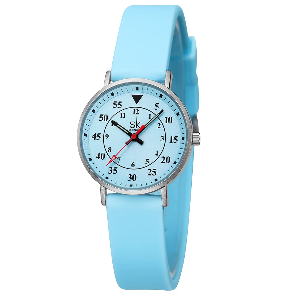 SHENGKE Casual Fashion Women Sport Watch Sweat Resistant Students Watch with Easy Read Dial and Silicone Band,Water Resistant (Sky Blue)