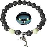 LXSSLY 8mm Natural Volcanic Stone Bracelets for Women,Ocean Turtle Luminous Bracelets,Lava Stone Glow bracelet,Elastic Stretch Beads Protection Bracelet for Men