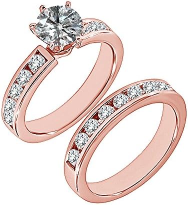 2.76 Carat G-H I2-I3 Diamond Engagement Wedding Anniversary Halo Bridal Ring Set 14K Rose Gold
