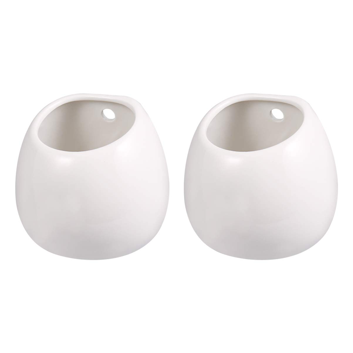 BESPORTBLE Pack of 2 Hanging Outdoor Planters Round Pots Wall Plant Containers Whiteware Ceramic Succulent Planter Pot Vase without Hole (White)