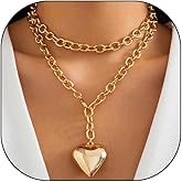 FUTIMELY Gold Heart Long Necklace for Women,Simple Adjustable Puffy Heart Chain Y Necklace,Trendy Simple Layered Link Neck Jewelry Valentine's Day Gift
