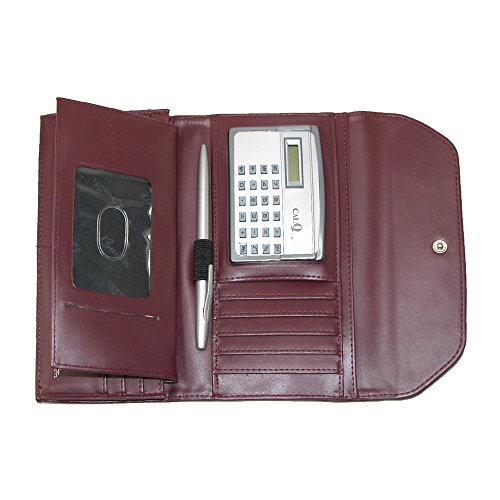 image for Checkbook Wallet with Calculator by Buxton (Burgundy), womens, One Siz