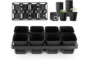 8 Cell Nursery Pots Trays 6 Pack (12" x 6"), 3 inch Square Plastic Nursery Pots 48 Pcs, Reusable Seeds Starter Germination Tr