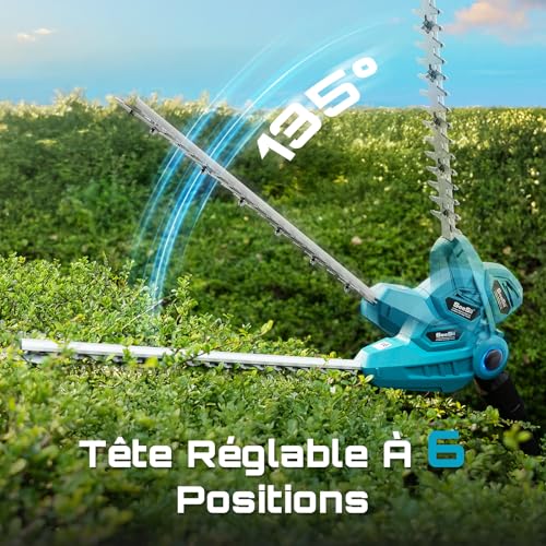 SEESII Electric Telescopic Hedge Trimmer 2.6 m, Electric Hedge Trimmer with 40 cm Double Action Blade, 2 x 4.0Ah Batteries, 135° Adjustable Swivel Head, for High Hedges and Dense Shrubs