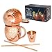 Copper mugs- Moscow Mule Set, 100% Solid Copper-Unique Unlined, Large Welded Handle, Handmade, Hammered Vintage Style Designer Gift Set of 2xMugs, 2xStraws & Shotglass. 160z-Keeps Drinks Colder Longer