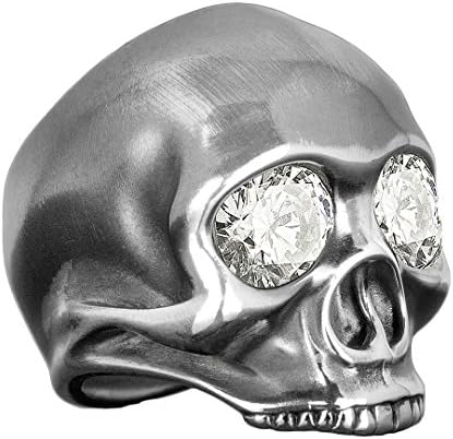 Handcrafted, solid .925 sterling silver, mens biker skull “JIMI” ring with faux diamonds.