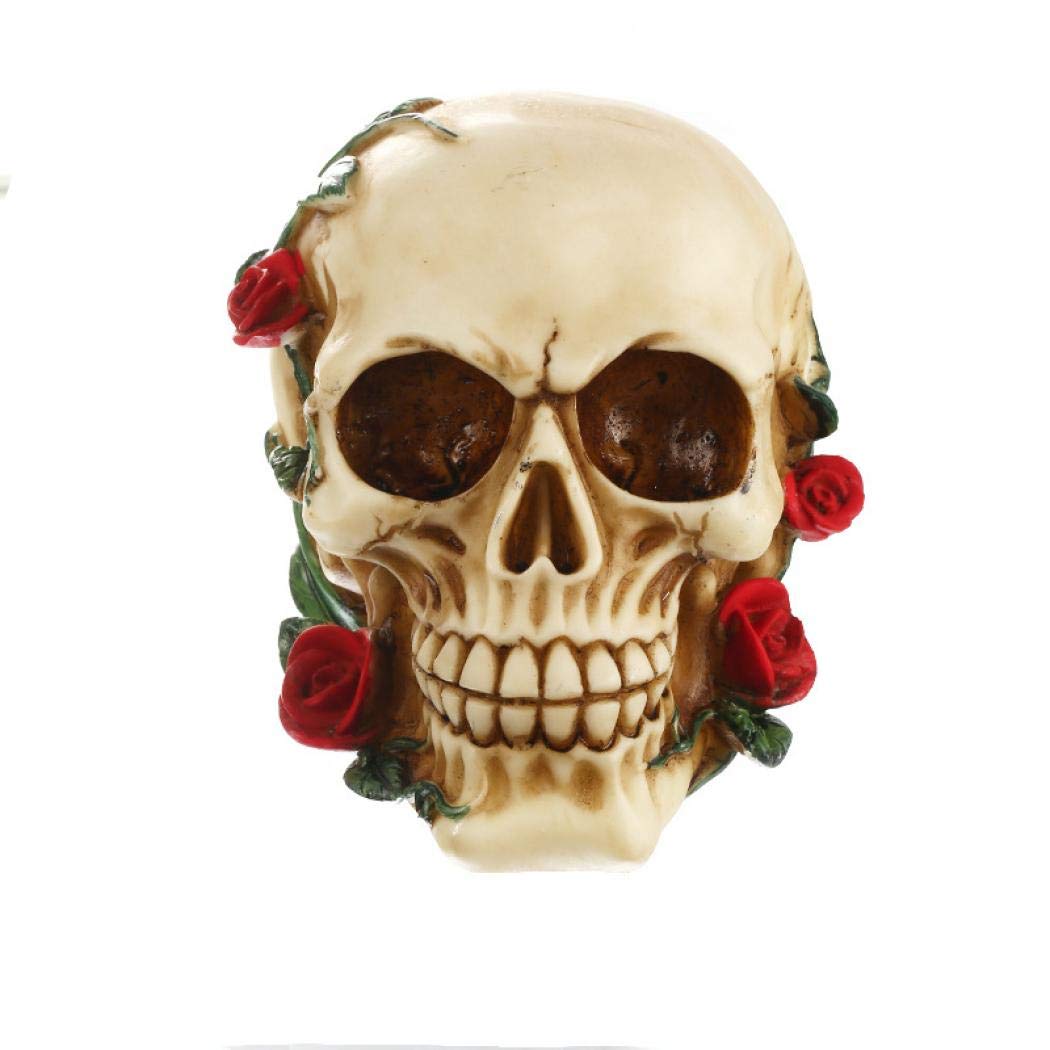 Auppy Rose Skull Decor Home Statue Decoration Accessories Resin Craft Statue for Decoration Skull Figurine