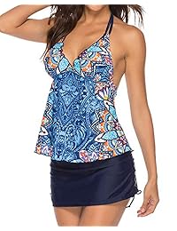 ColorSun traje de baño de 2 piezas para dama con control de vientre floral y parte superior con falda