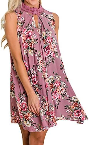 Beautife Womens Floral Mini Dress Casual Sleeveless Loose High Neck Tunic Party Dress