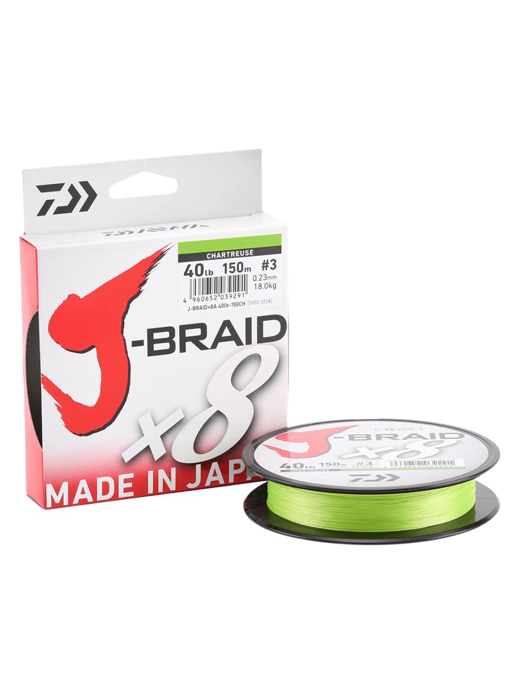 Daiwa J-Braid 8 Braid Braided Fishing Line 300 m Light Green, chartreuse