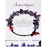 Amethyst Bracelets for Women Purple Birthstone Chakra Healing Crystal Bracelet Handmade Gemstones Bracelet Adjustable Stress Anxiety Relief Items Spiritual Bracelets Gifts for Women Friends Coworkers