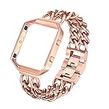 For Fitbit Blaze Bands, bayite Replacement Stainless Steel Chain Bands with Metal Frame for Fitbit Blaze Rose Gold