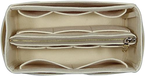 [Fits Neverfull PM/Speedy 25, Beige] Purse Insert (3mm Felt, Detachable Pouch w/Metal Zip), Felt Tote Bag Organizer