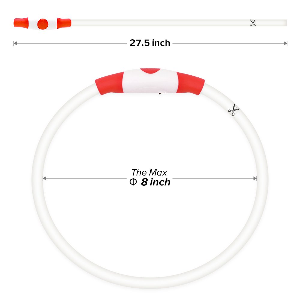 Illumifun Led Dog Collar, USB Rechargeable TPU Cuttable Light Up Collar Make Your Dogs Seen & Safe in the Dark (Ruby Red)