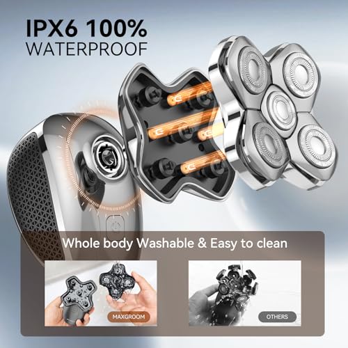MAXGROOM Head Shaver for Bald Men, Waterproof Wet/Dry 5-in-1 Electric Shaver Razor Beard Grooming Kit, Easy to Clean with Skin Close Results