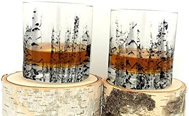 Aspen Tree Forest Rock Glasses - Screen Printed Whiskey Glasses - Set of Two 11oz. Tumblers