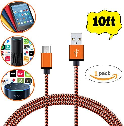 Micro USB Charger, (10ft/3M) Nylon Braided Fastest charger cable for Android, Samsung galaxy Cord S7/S7 edge, Sony and Amazon Echo Dot,Fire HD 8 Tablet and Kindle eReaders