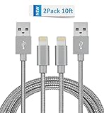 iPhone Charger Cable Novtech 2 Pack 10ft Nylon Braided Lightning to USB Charging Cord for iPhone 7 7 Plus se 6s 6s Plus 6 6 Plus 5s 5c 5, iPad Pro Air iPad mini, iPod touch 5th 6th nano 7th (Gray)