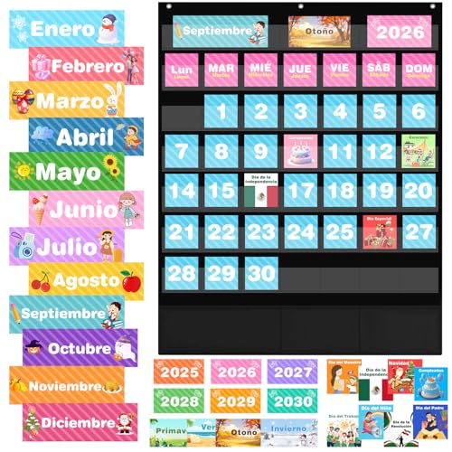 Calendario para Niños, Calendario Diseñado para México con 100 Tarjetas de Actividades, Tamaño 61x72 CM, Material Didáctico Preescolar, Aprendizaje Temprano, Decoración de Aula, Adecuado para Uso Doméstico y Escuela