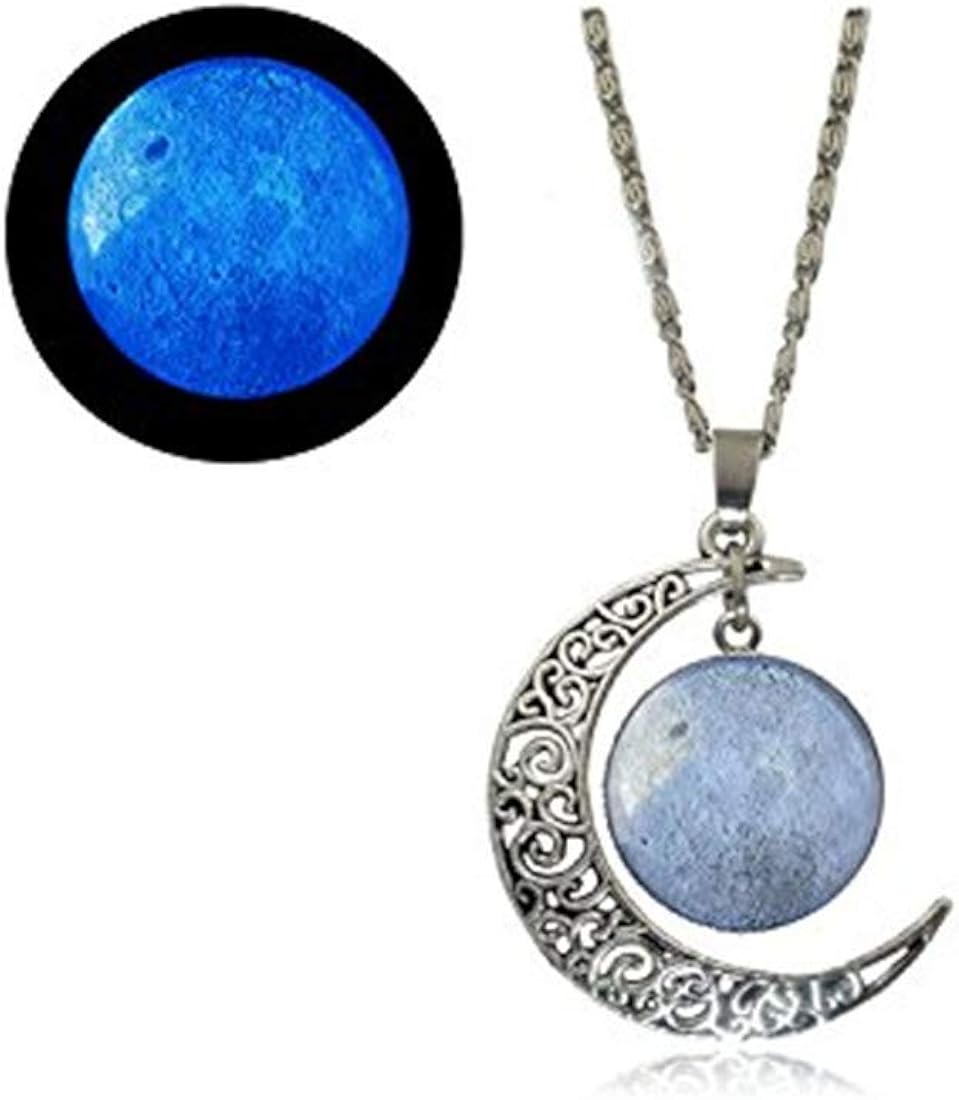 Amazon Com Glowlala Glowing Full Moon Necklace Glow In The Dark Moon From Space Gray Moon Craters Of The Moon Glowing Moon Blue Moon Glow Necklace Jewelry