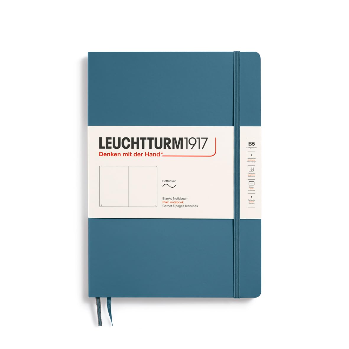 LEUCHTTURM1917 365636 Notebook Composition (B5), Softcover, 123 Numbered Pages, Stone Blue, Plain