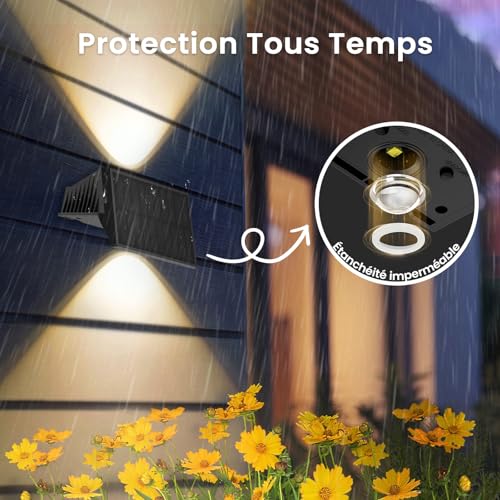 Delaiglow Set of 6 LED Outdoor Solar Light Up and Down Warm White Powerful Lighting 1000mAh IP67 Waterproof Lamp for Home, Garden, Patio