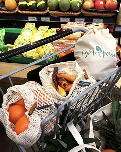 Earth Friendly Reusable Shopping Bags | 8 PC Set | Machine Washable | 100% Organic Cotton Grocery Bags Includes Sturdy Canvas Tote, 2 Shoulder Bags, 3 Mesh Produce Bags, 2 Bulk Bags