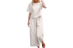 GENERIC Womens Plus Size Cotton Linen Lounge Sets 2 Piece Travel Outfits 2024 Linen Set Summer Casual Matching Set Pants Suit