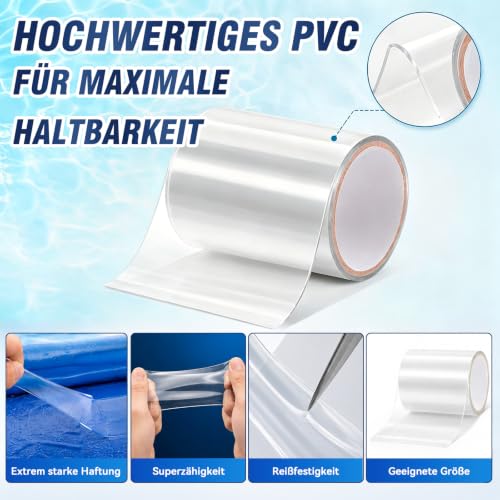 HuakChai Pool Repair Kit, Waterproof Tape for Underwater, 10 x 150 cm, PVC Pool Patches, Self-Adhesive Set with Scissors & Squeegee, for Inflatable Pool, Inflatable Boat, Air Mattress