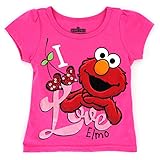 Sesame Street Elmo Girls Short Sleeve Tee (3T, Pink I Love Elmo)