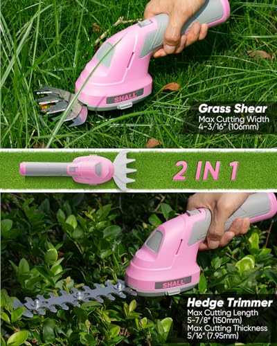 SHALL Cordless Grass Shears, Hedge Trimmer, 7.2V Electric Shrub Shears, 2 in 1 Portable Lawn Mower