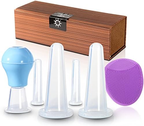Facial Massage Cupping Therapy Set - 7-Pack, Face & Eye Suction Cups + Exfoliating Brush, Fascia Massager, Silicone Vacuum Kit
