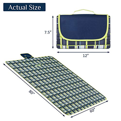 NaturalRays Extra Large Picnic & Outdoor Blanket for Water-Resistant Handy Mat Tote Great for Outdoor Beach, Hiking Camping on Grass Waterproof Sand Proof (Green and Blue Striped)