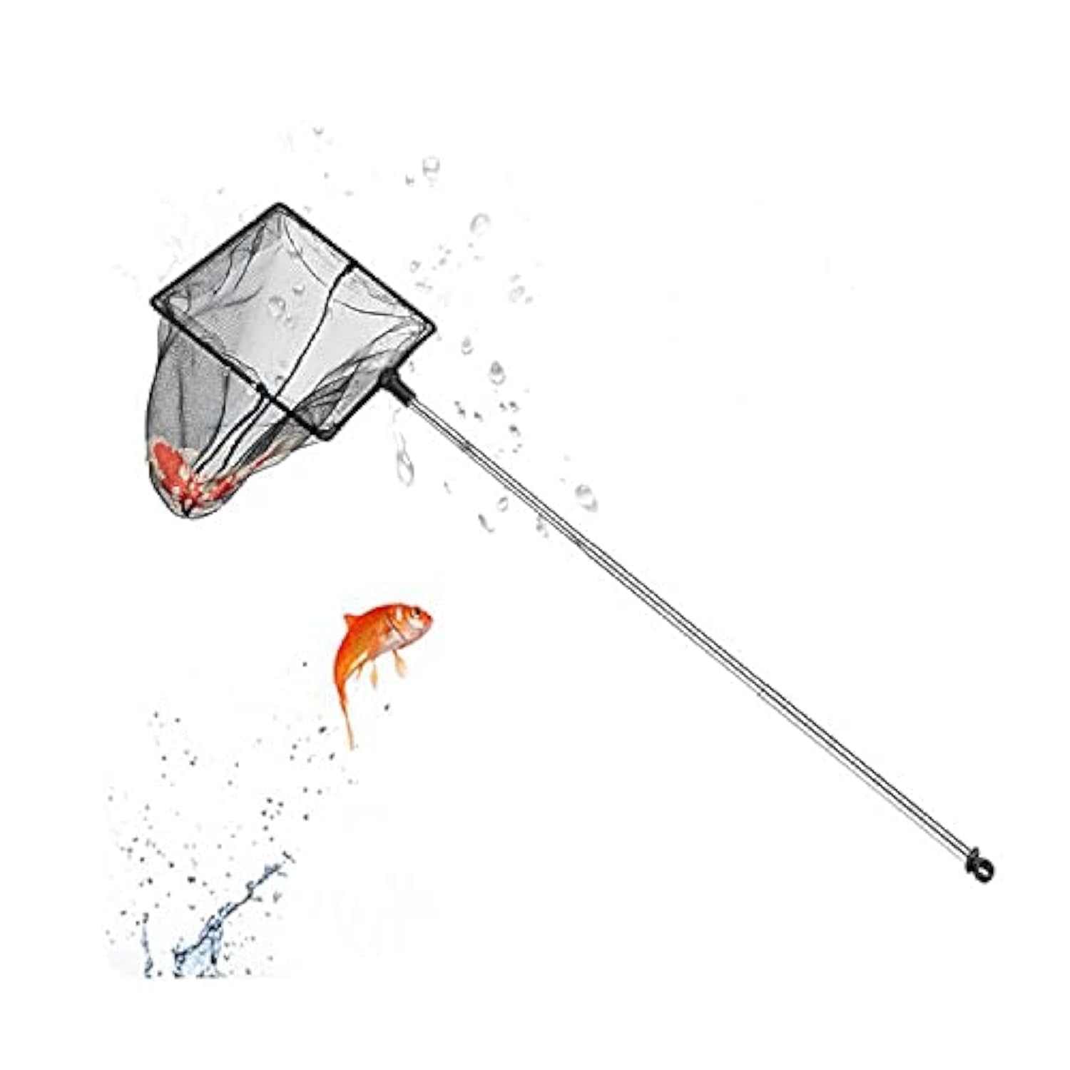 ZHIQIN Small Pond Net for Cleaning - Stainless Telescopic 17-35cm Long Handle Nylon Aquarium Fish Net - Betta Tank - Black