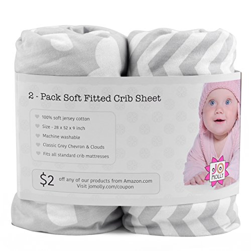 Jomolly Crib Sheets, 2 Pack Unisex Clouds and Chevron Fitted Soft