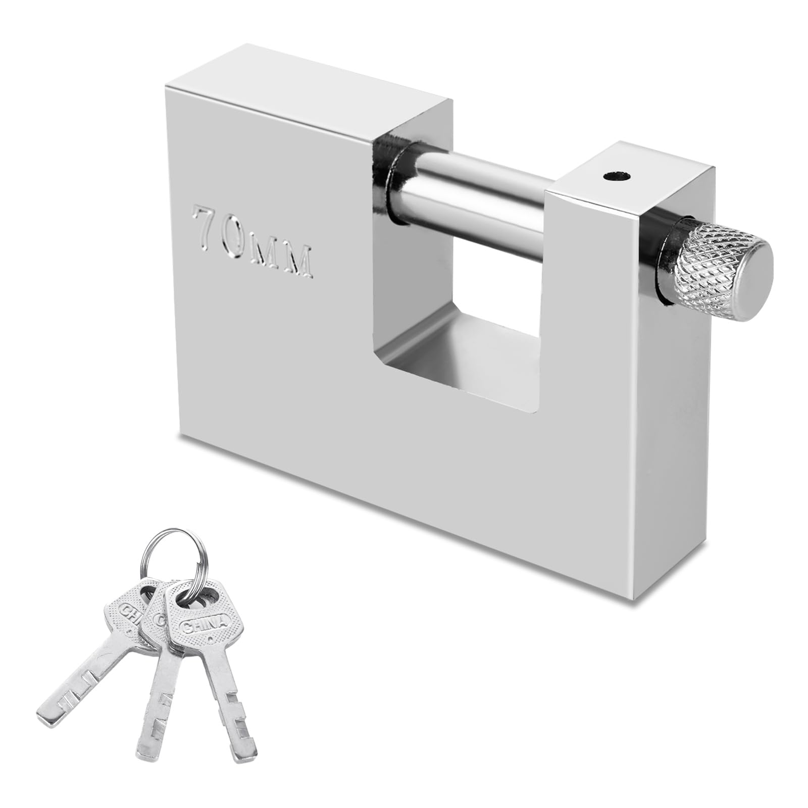 ASelected Heavy Outdoor Padlock with 3 Keys 70 Mm Thick Shackles Knock Protection Garage, Container, Gate and Warehouse Stainless Steel Color