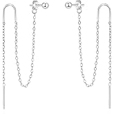 Sterling Silver Threader Chain Earrings for Women Girls Long Chains Tassel Dangle Drop Double Piercing Studs Earring Hypoallergenic Cute Birthday Holiday Travel Accessories Jewelry Gifts