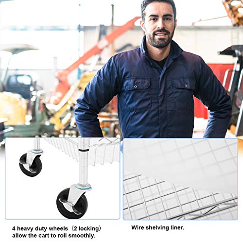 image for FDW Heavy Duty Utility Cart Wire 3 Tier Rolling Cart Organizer NSF Ki