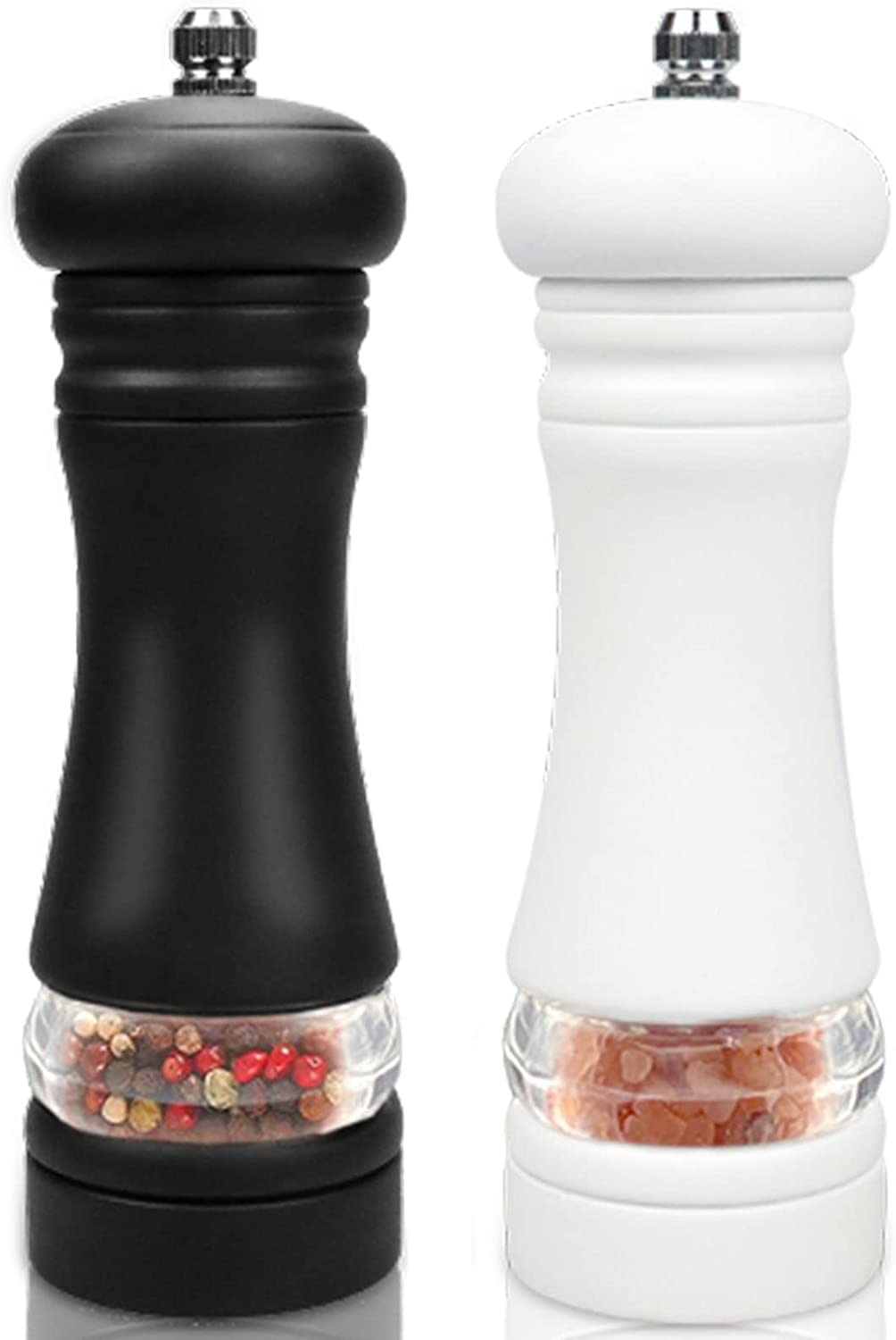 Wooden Salt and Pepper Grinder Set, IAGORYUE Pepper Grinder with Strong Adjustable Ceramic ＋ Acrylic Visible Window, Adjustable Hand Shaker Spice Grinders for Professional and Home Kitchen Use