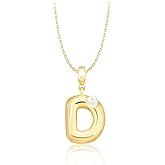 Milan Chiva Bubble Initial Letter Pendant Necklaces for Women 14K Gold Plated Puffy Tiny Letter A-Z Dainty Necklace with Cute Simulated Pearl