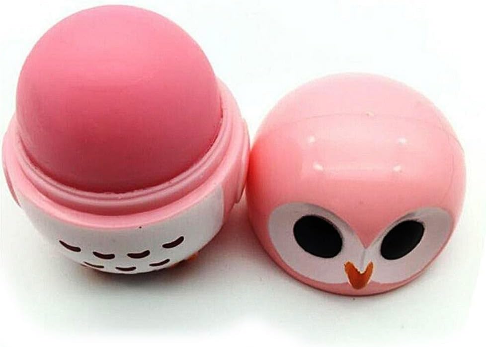 Potato001 Cartoon Owl Smooth Moisturizing Nourishing Natural Plant Sphere Lady Lip Balm Size Peach Flavor (Pink) …